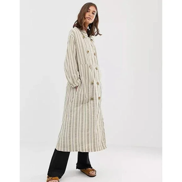 Free People Sweet Melody Natural Stripe Trench Coat In Neutral Combo Size S $280 - Picture 5 of 9